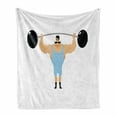thumbnail image 1 of Circus Soft Flannel Fleece Throw Blanket, Comic Retro Strong Muscular Bodybuilder with Moustache Doing Weightlifting Sport, Cozy Plush for Indoor and Outdoor Use, 70" x 90", Multicolor, by Ambesonne, 1 of 6
