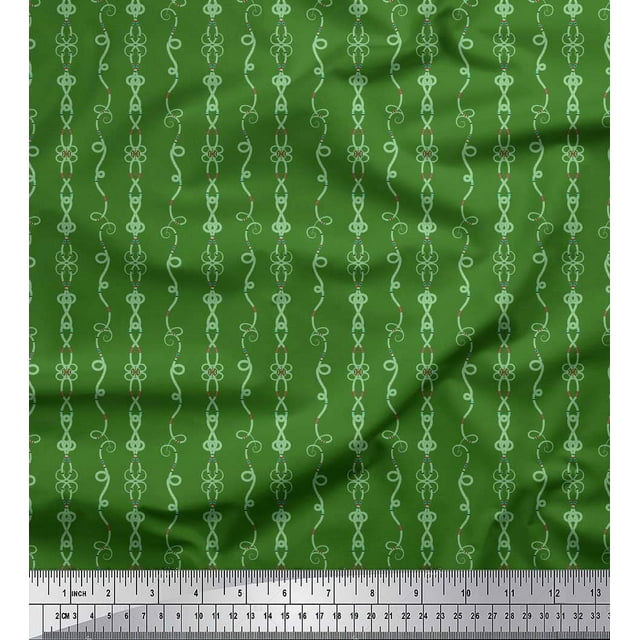 Soimoi Green Rayon Crepe Fabric Tendril & Abstract Print Fabric by the Yard 46 Inch Wide