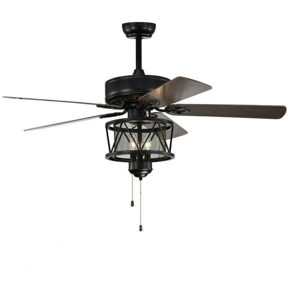 Yardi Yard 50 Inches Ceiling Fan with Lights Reversible Blades and Pull Chain Control-Black, Vanity Lights
