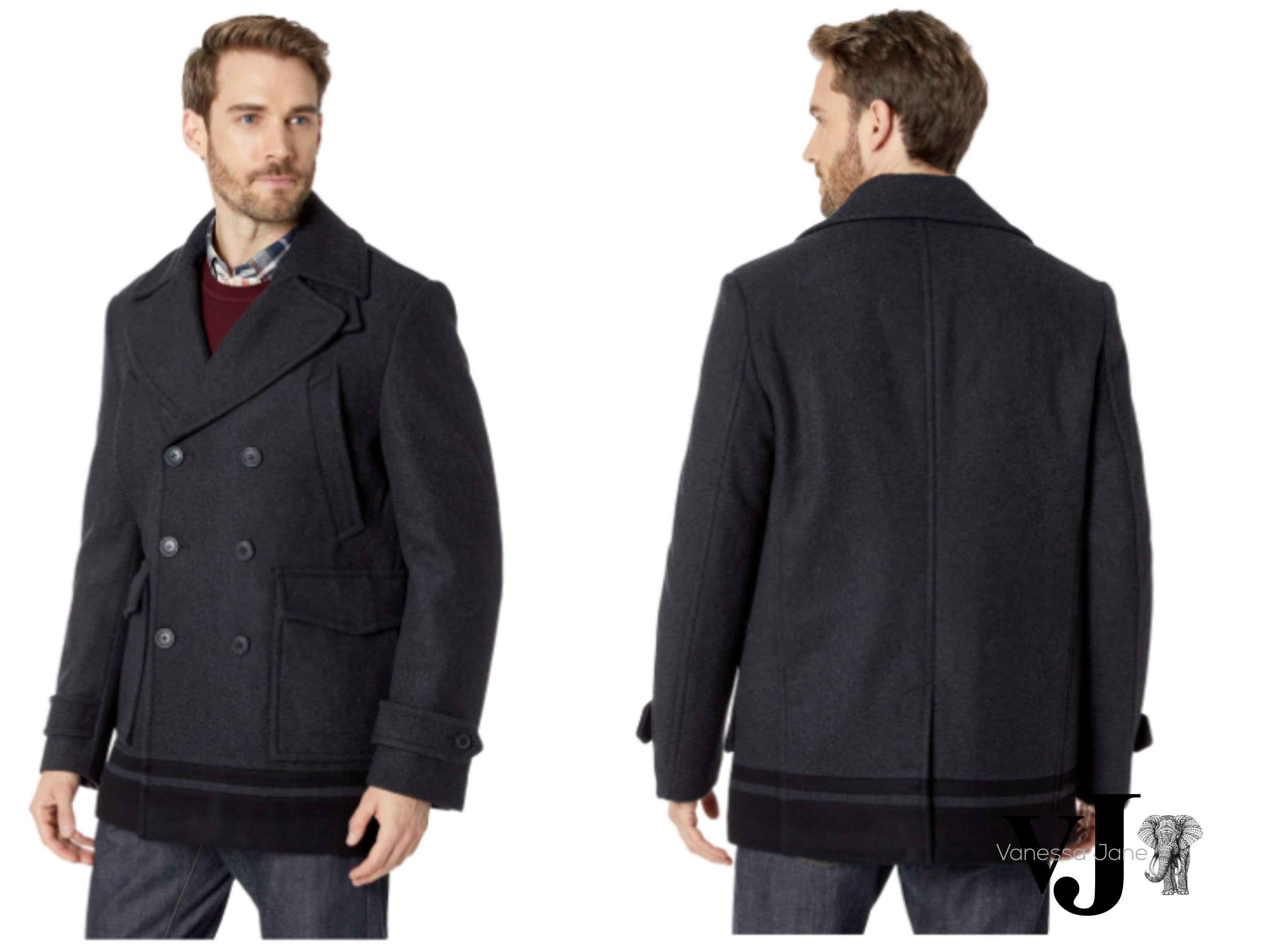 Calvin Klein Mens Wool Pea Coat, Charcoal, Various Sizes Title: M/Charcoal  