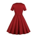 thumbnail image 3 of Fesfesfes Women Dress Short Sleeve Square Neck Retro Solid Color High Waist Belt Button Makings Dress Plus Size $10, 3 of 3