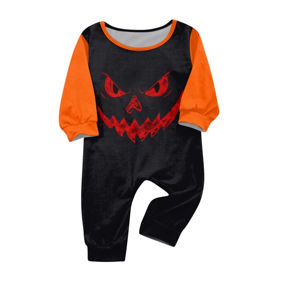 Family Spooky Halloween Sleepwear Outfits Long Sleeve Crew Front Shirt and Pants Set Comfortable Halloween Holiday Loungewear