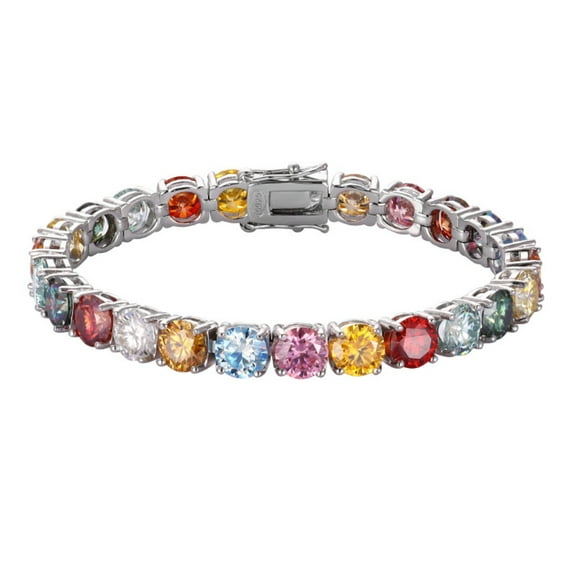 6-9 Inches Round Cut Colorful Moissanite Tennis Bracelet for Women 6.5MM D Color VVS1 S925 Sterling Silver Lab Created Diamond Tennis Bracelet Perfect for Daily Wear