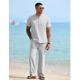 thumbnail image 2 of COOFANDY Mens Linen Suit 2 Piece Cotton Set Fashion Short Sleeve Henley Shirt Vacation Summer Outfits Grey, 2 of 9