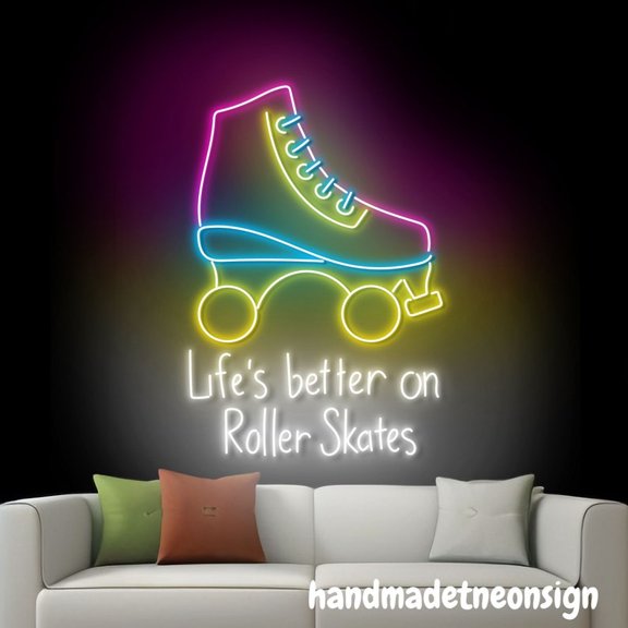 Handmadetneonsign Life's Better On Roller Skates Neon Sign, Skate Shoes Wall Art, Skater Home Wall Decor 038774
