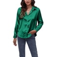 thumbnail image 1 of Camisa de manga larga para mujer Ticfox con Cuello en V y Dobladillo curvo verde S, 1 of 6
