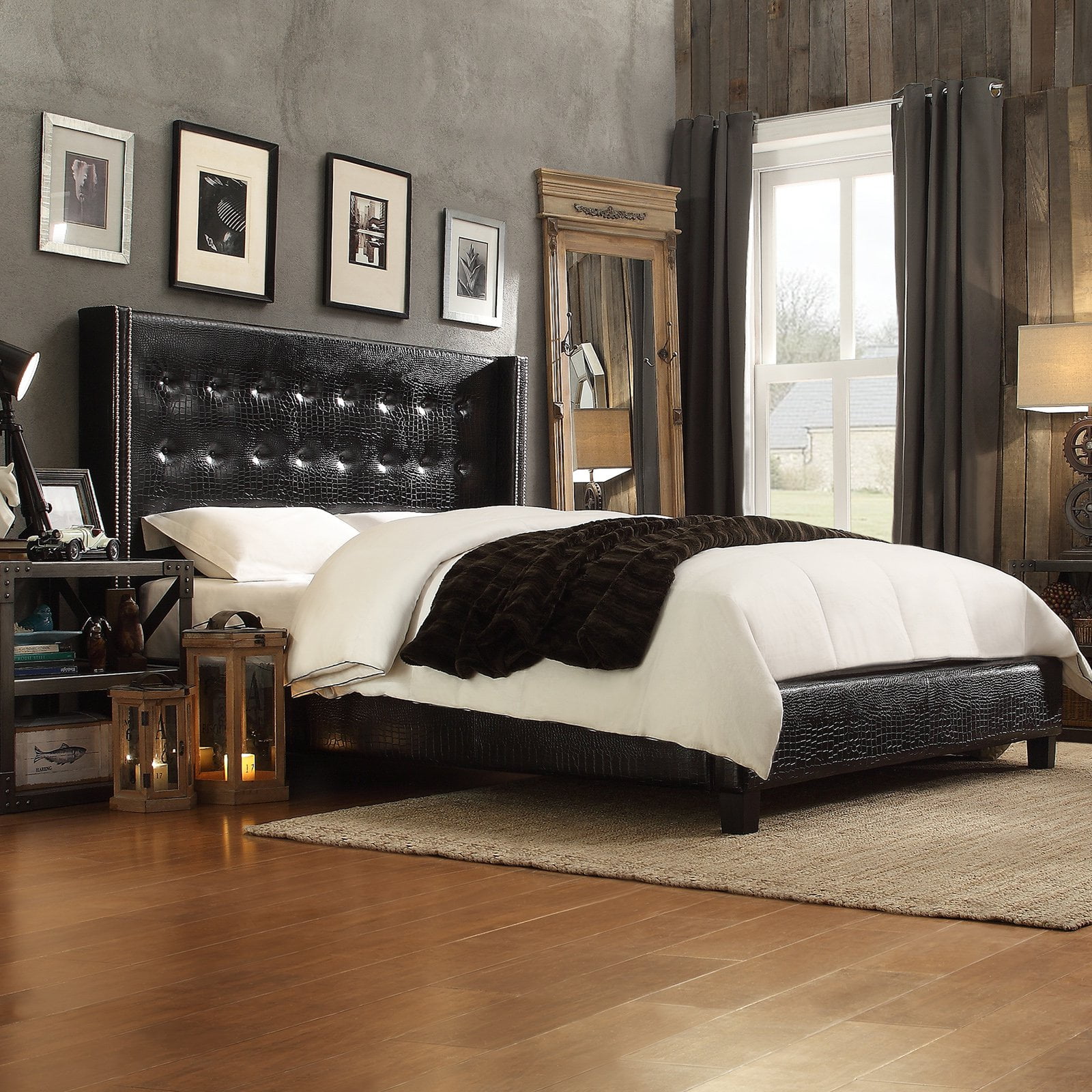Chelsea Lane Camrose Wingback Upholstered Platform Bed Com