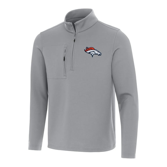Men's Antigua Gray Denver Broncos Insider Quarter-Zip Pullover Top
