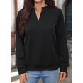 thumbnail image 5 of Women's V-Neck Textured Light Weight Long Sleeve Sweatshirt Casual Outfits Spring Fall Clothes Black S, 5 of 10