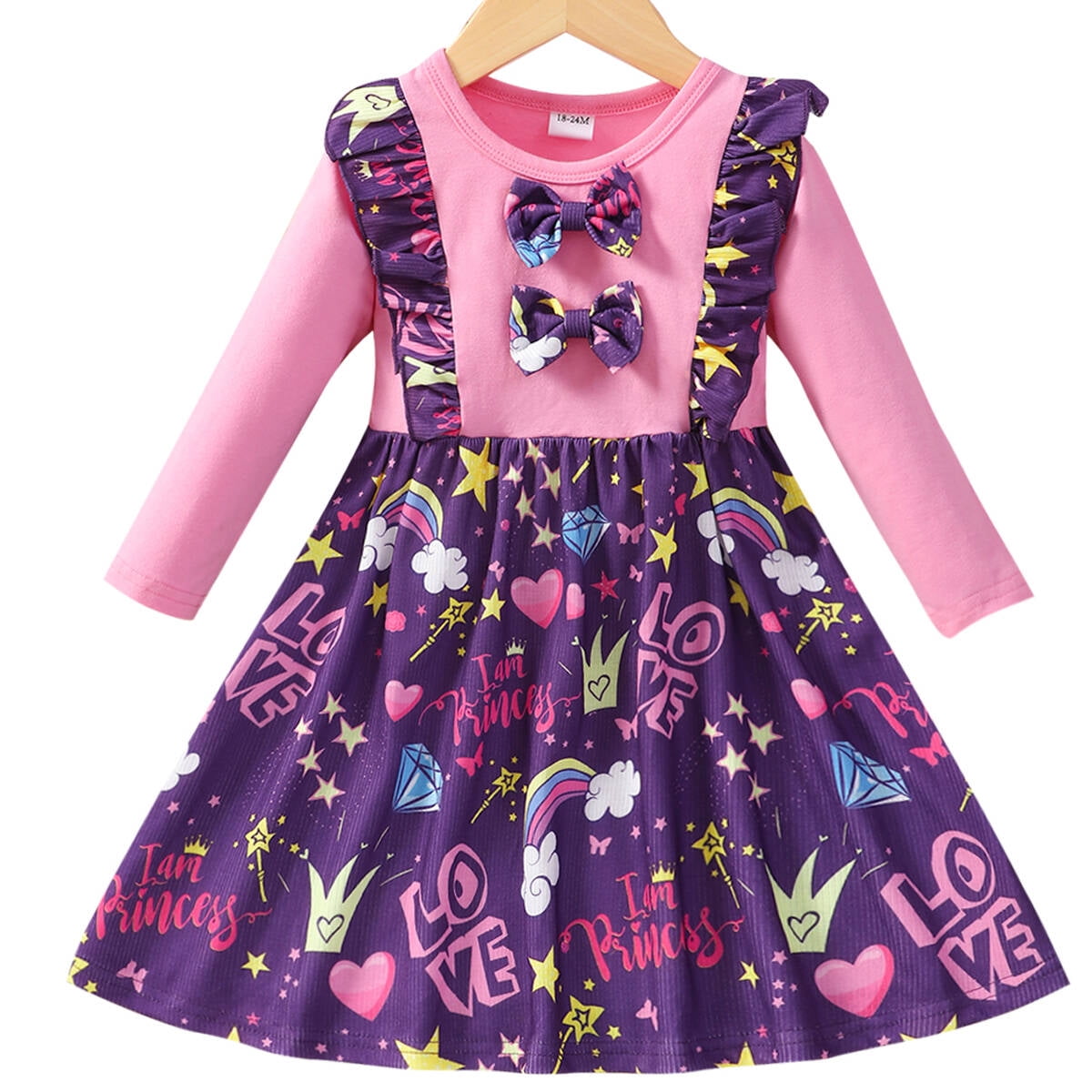 Popshion Toddler Girls Rainbow Dress Long Sleeve for Spring Fall 27