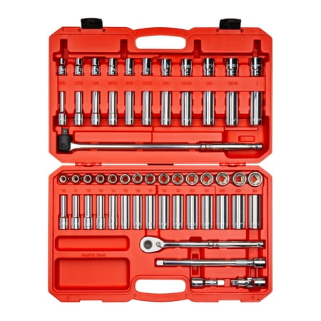 TEKTON 1/2 Inch Drive 6-Point Socket & Ratchet Set, 58-Piece (3/8-1 in., 10-24 mm) | SKT25301