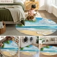 thumbnail image 6 of Summer Beach 8ft Round Rug, Coastal Ocean Tropical Palm Trees Non-Skid Rubber Backing Large Area Rugs - Living Room Bedroom Home Office, Indoor Floor Mat Carpets Washable Rug, 6 of 9