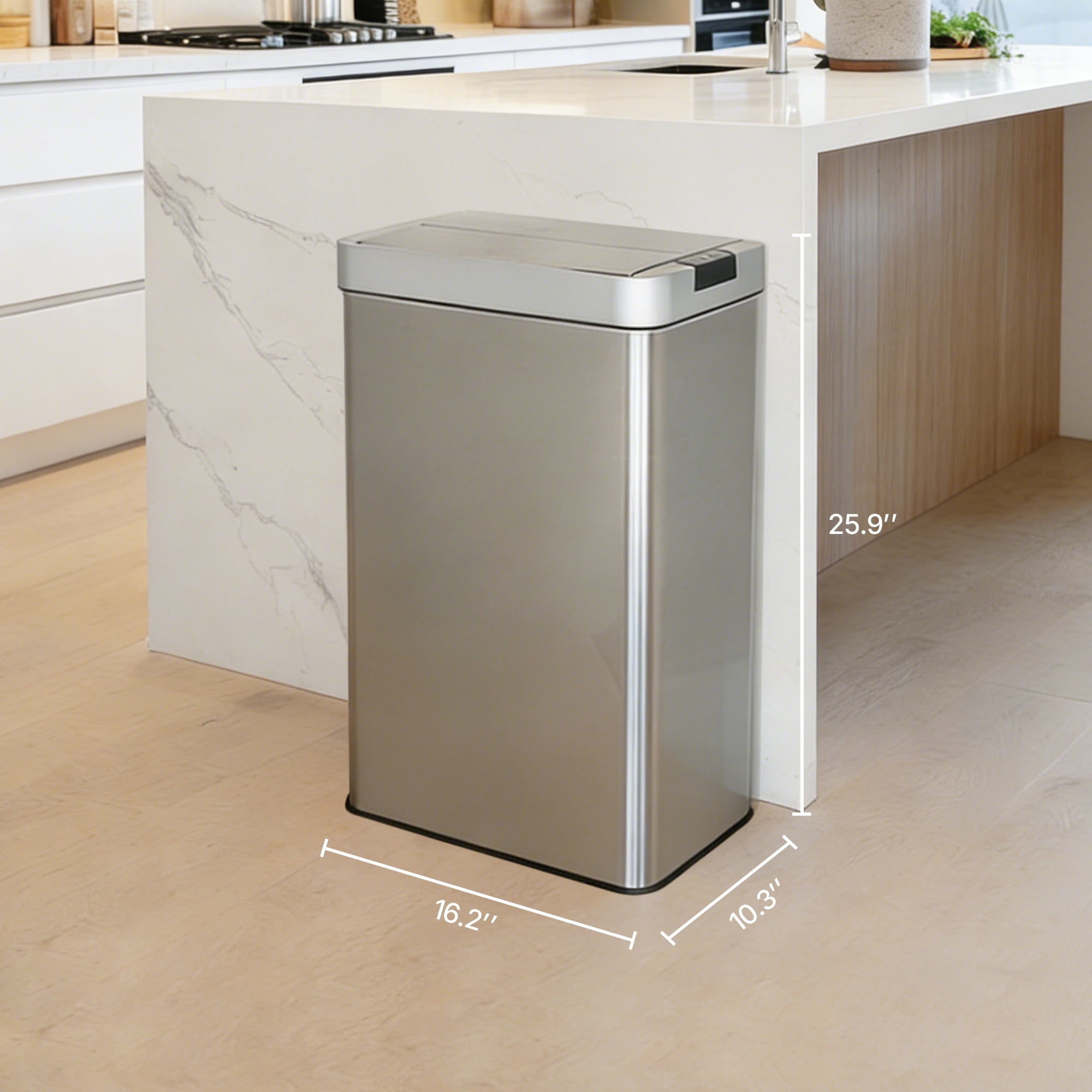 Innovaze 16 Gallon Stainless Steel Slim Motion Sensor Trash Can with Plastic Butterfly Lid, Silver