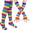 thumbnail image 1 of Chaussettes Hautes à Rayures Arc-en-Ciel pour Femmes, Chauffe-Bras Sans Doigts, 1 of 6