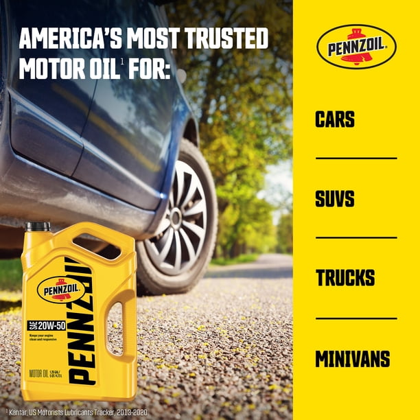 Pennzoil Conventional 20W-50 Motor Oil, 5-Quart - Walmart Business