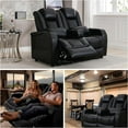 thumbnail image 4 of 57" RV Loveseat Recliner, Double Recliner Furniture with 3 Arms and 2 Pillows, Wall Hugger Recliners & 135° Reclining Theater Seating (Black PU Leather RV Couch), 4 of 5