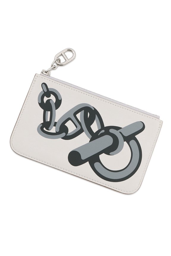 Pre-Owned Hermes business card holder/card case, Zip Ango Chaine d'Ancre, Gris Perle, Mangrove,...