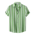 thumbnail image 3 of Inglocry Mens Striped Summer Shirts Casual Button Down Short Sleeve Beach Stylish Untucked Hawaiian Shirts Green 3XL, 3 of 4