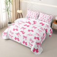 thumbnail image 3 of Manfei Pink Girly Bowknot Quilt King For Kids,Cartoon Ribbon Bow Tie King Coverlet Set,3-Piece, 3 of 7