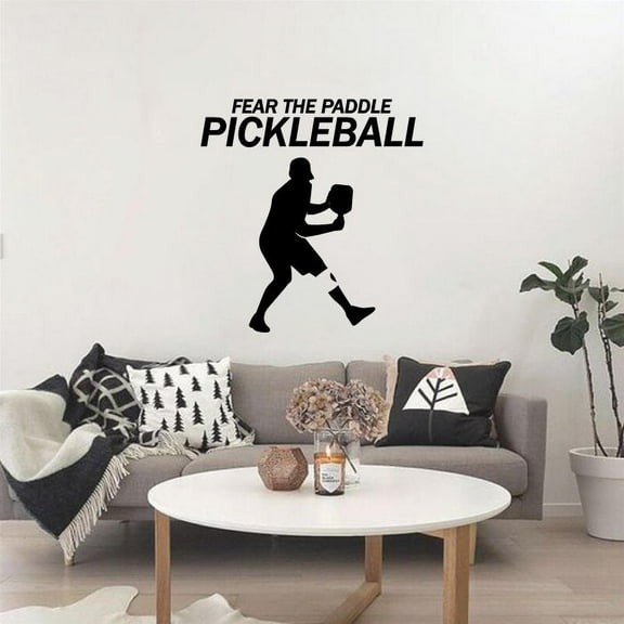 Fear The Paddle Quote Pickleball Player Silhouette Vinyl Wall Sticker Art Wall Decal Sports Living Room Garage Design Paddleball Pickleball Sports House Home Wall Sticker Decor Size (40x40 inch)