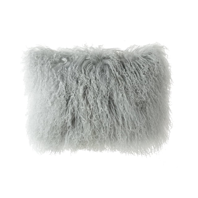 Light Gray Mongolian Lamb Fur Lumbar With Microgel Feather-Like Insert Pillow