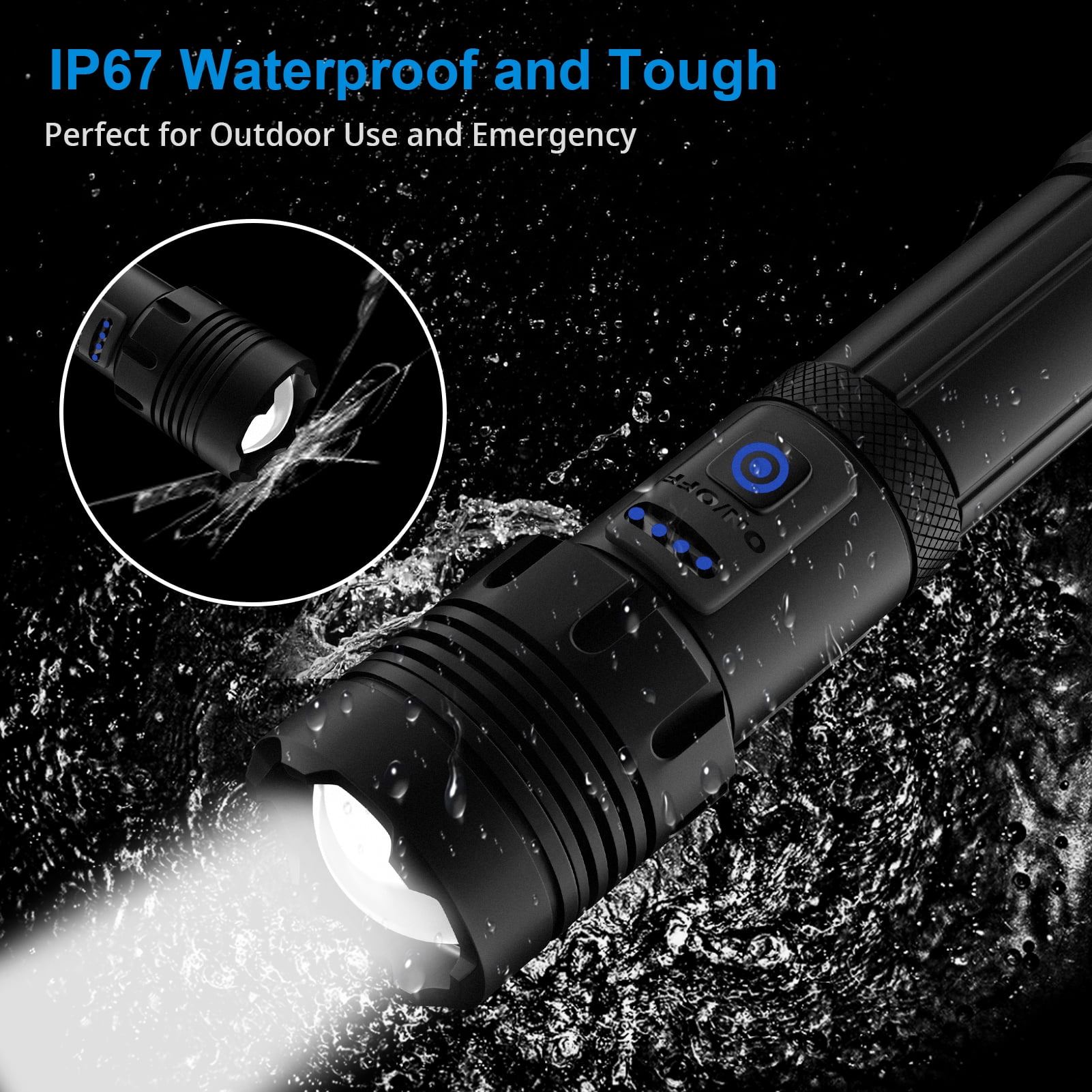 Flashlight 10000 Lumens,Zoomable LED Flashlight with 5 Modes, Flashlight Rechargeable with Type-C Cable,Flashlight for Emergency, Camping,Hiking,Outdoor Work(with 26650 Battery)