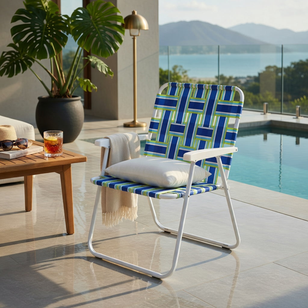 Hommoo 4-Pack Foldable Beach Chairs for Camping, Lawn & Outdoor Use, Heavy-Duty Steel Frame, Fade-Resistant PE Webbing, Portable & Lightweight, Blue