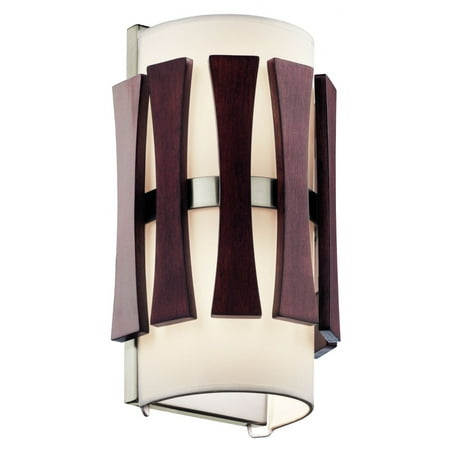 

Steel 2 Light Wood Accent Wall Sconce in Mid-Century Modern Style with Auburn Stained Finish and White Linen Shade-12.25 inches H X 7.5 inches W
