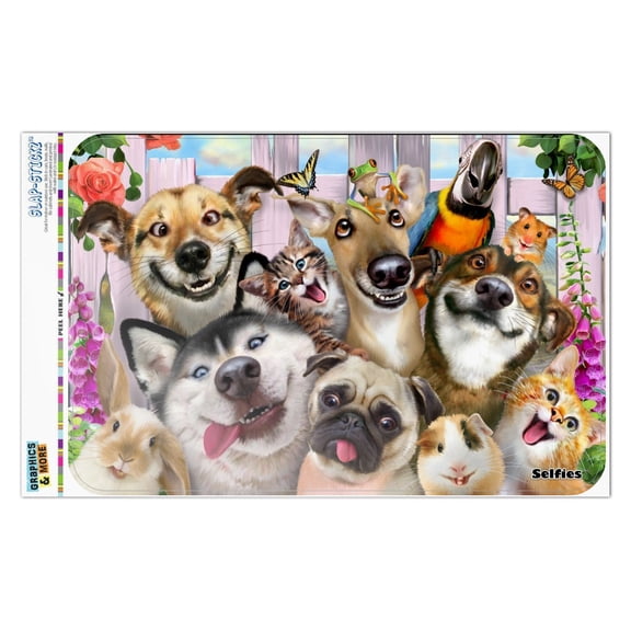 Pet Animals Selfie Dogs Cats Rabbit Hamster Guinea Pig Home Business Office Sign - Window Sticker - 12" x 18" (30.5cm x 45.7cm)