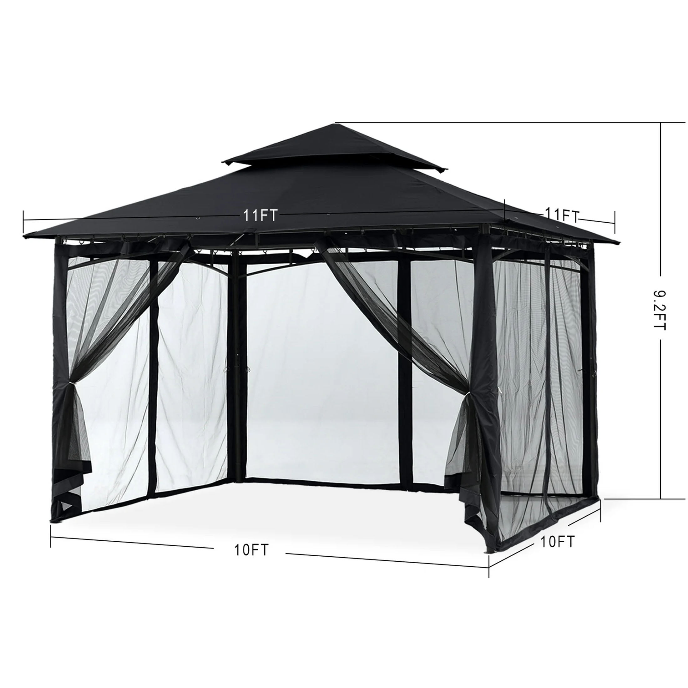 MASTERCANOPY 11 x 11ft Patio Gazebo with Double Roof and Mesh Walls, Black