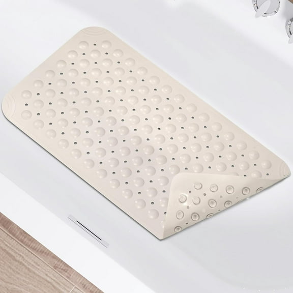 Non Slip Shower Mats for Inside Shower 15 x 27.5 Inch, TPE Bathtub Mat Non-Slip, Bath Mat for Tub with Suction Cups, Drain Holes Bath Tub Mat for Bathroom (Beige)