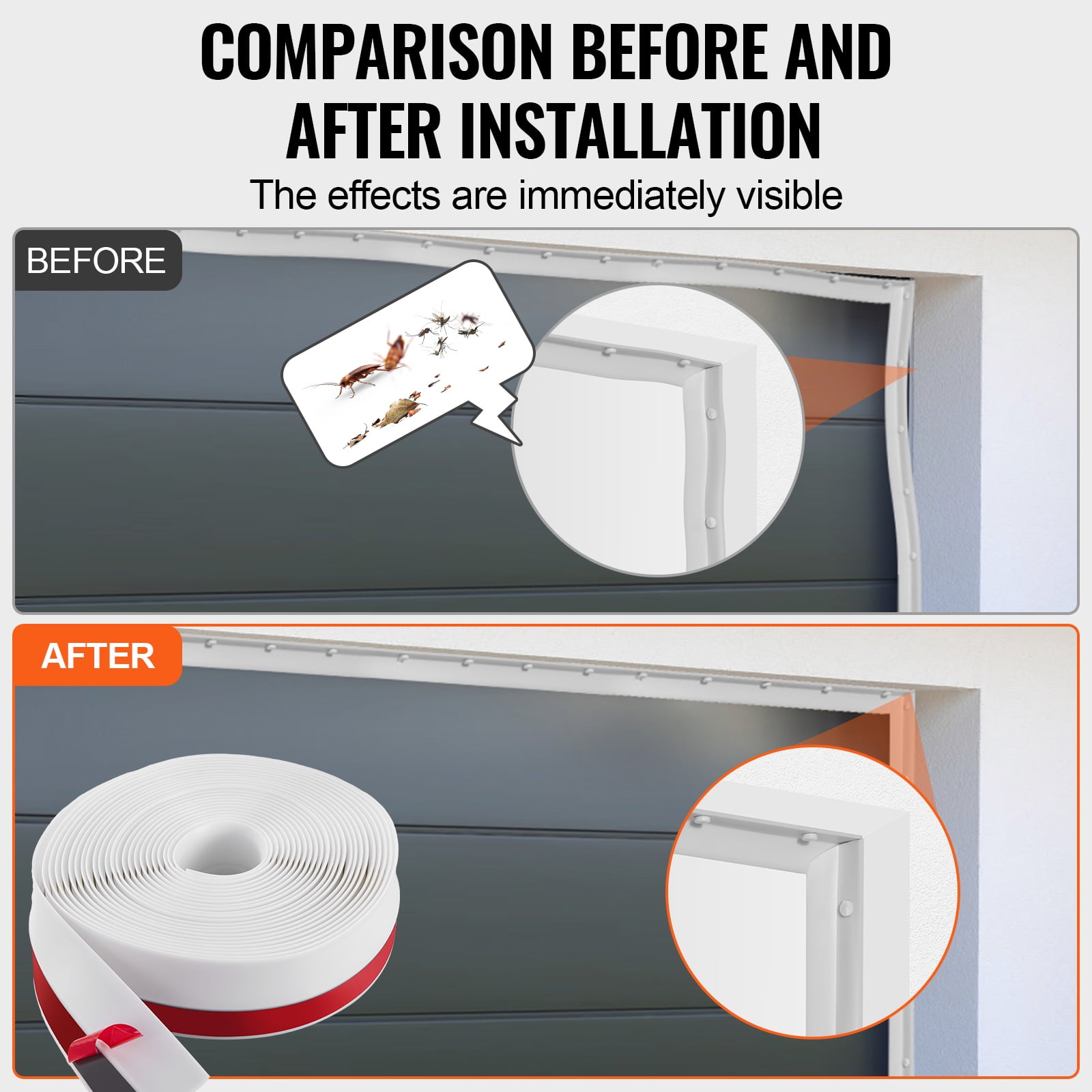 VEVOR Garage Door Seal Top and Sides Seal Strip, 34 FT Universal Weather Stripping Replacement Soft and Hard Composite, Weatherproofing Garage Door TPE Seals with Adhesive Backed and Screws, White