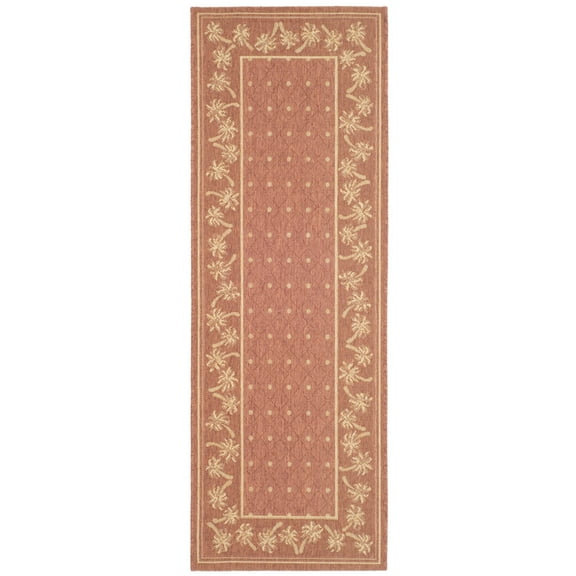SAFAVIEH Courtyard Charles Floral Indoor/Outdoor Runner Rug, Rust/Sand, 2'7" x 8'2"
