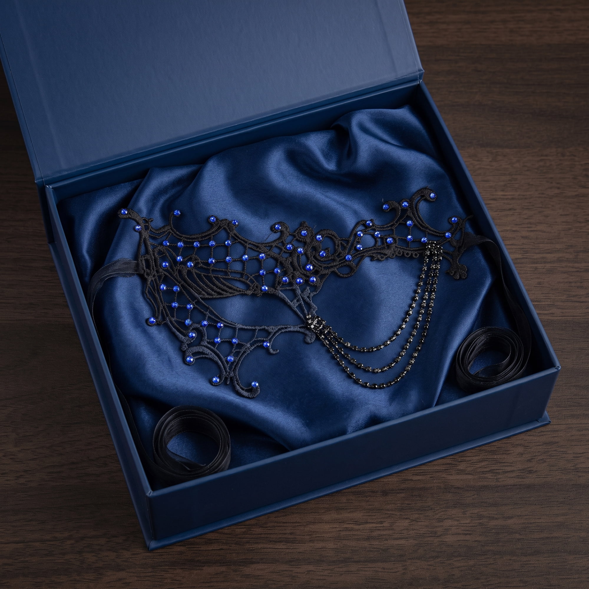 Unique Bargains Rhinestone Masquerade Mask for Halloween Costume Party Blue 9.4" x 5.9"