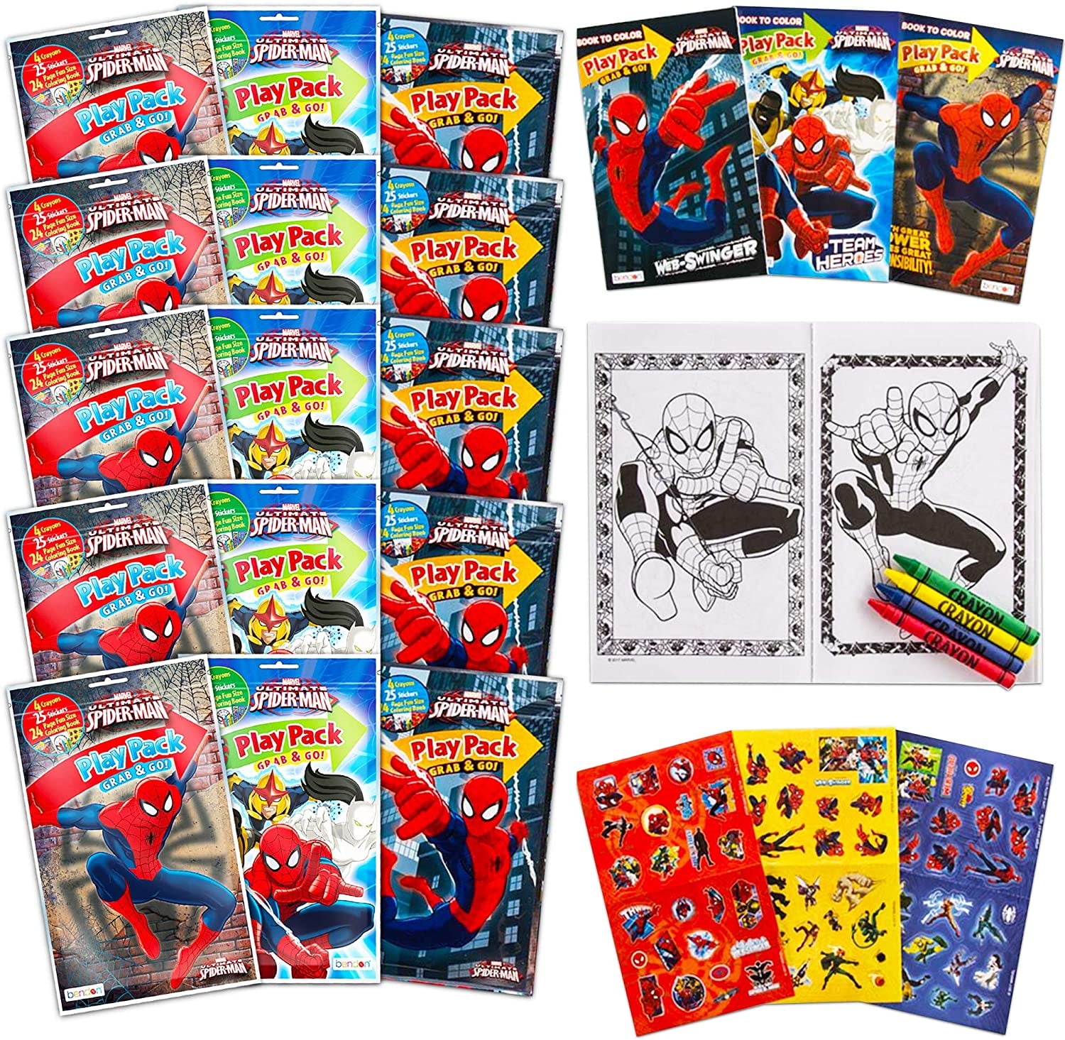 Download Set Of 15 Spiderman Play Packs Fun Party Favors Coloring Book Crayons Stickers Set Of 15 Playpacks Each Playpack Contains 1 Childrens Mini By Brand Bendon Spiderman Walmart Com Walmart Com