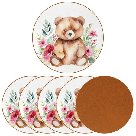 

YZUOUZY Coasters Coffee Table Decor Set of 6 Round Bar Coasters Puppy Pomeranian Spring Flowers