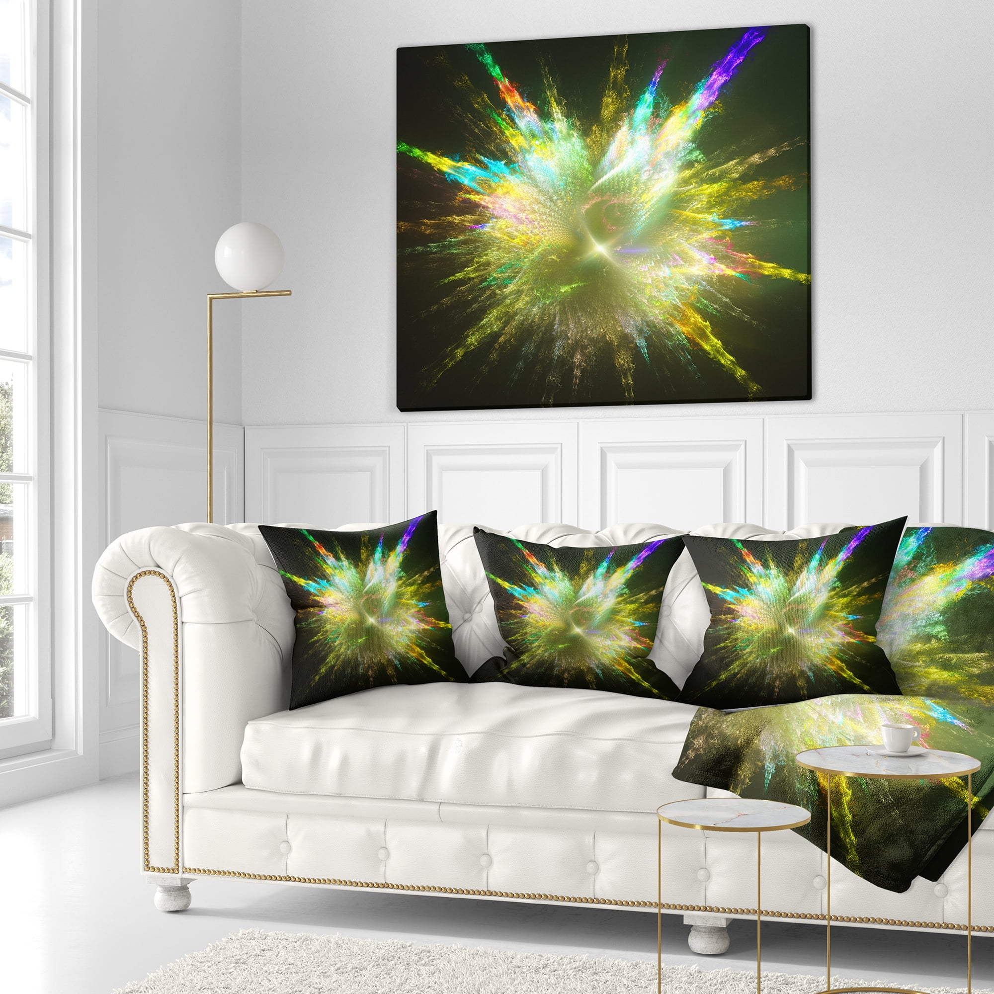 Designart Fractal Explosion of Paint Drops - Abstract Throw Pillow - 18x18