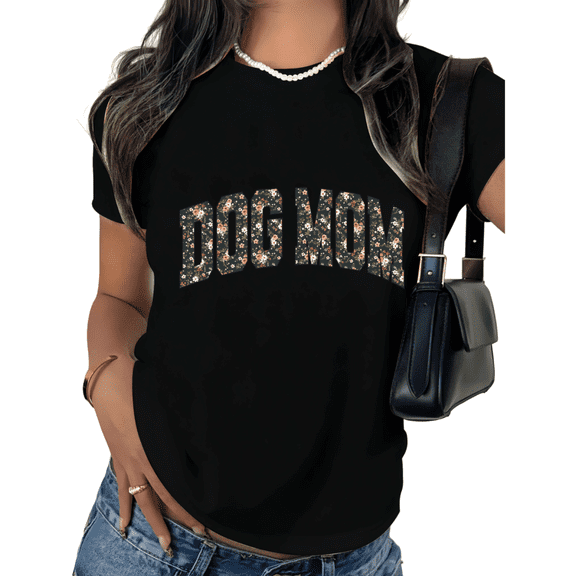 Black Dog Mom Dark Floral Print Graphic Tees Shirts Print Tshirt Dog Lover S-5XL Tops
