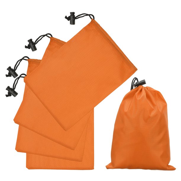 Uxcell 5Pcs Bolsa con Cordón de Poliéster 210D, Bolsa de Almacenamiento de Viaje Impermeable Plegable de 6 x 8 Pulgadas, Naranja