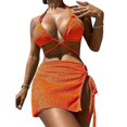 thumbnail image 1 of Trajes de baño de color liso para mujer, bikinis tipo halter, conjunto de 3 piezas, trajes de baño divididos., 1 of 5