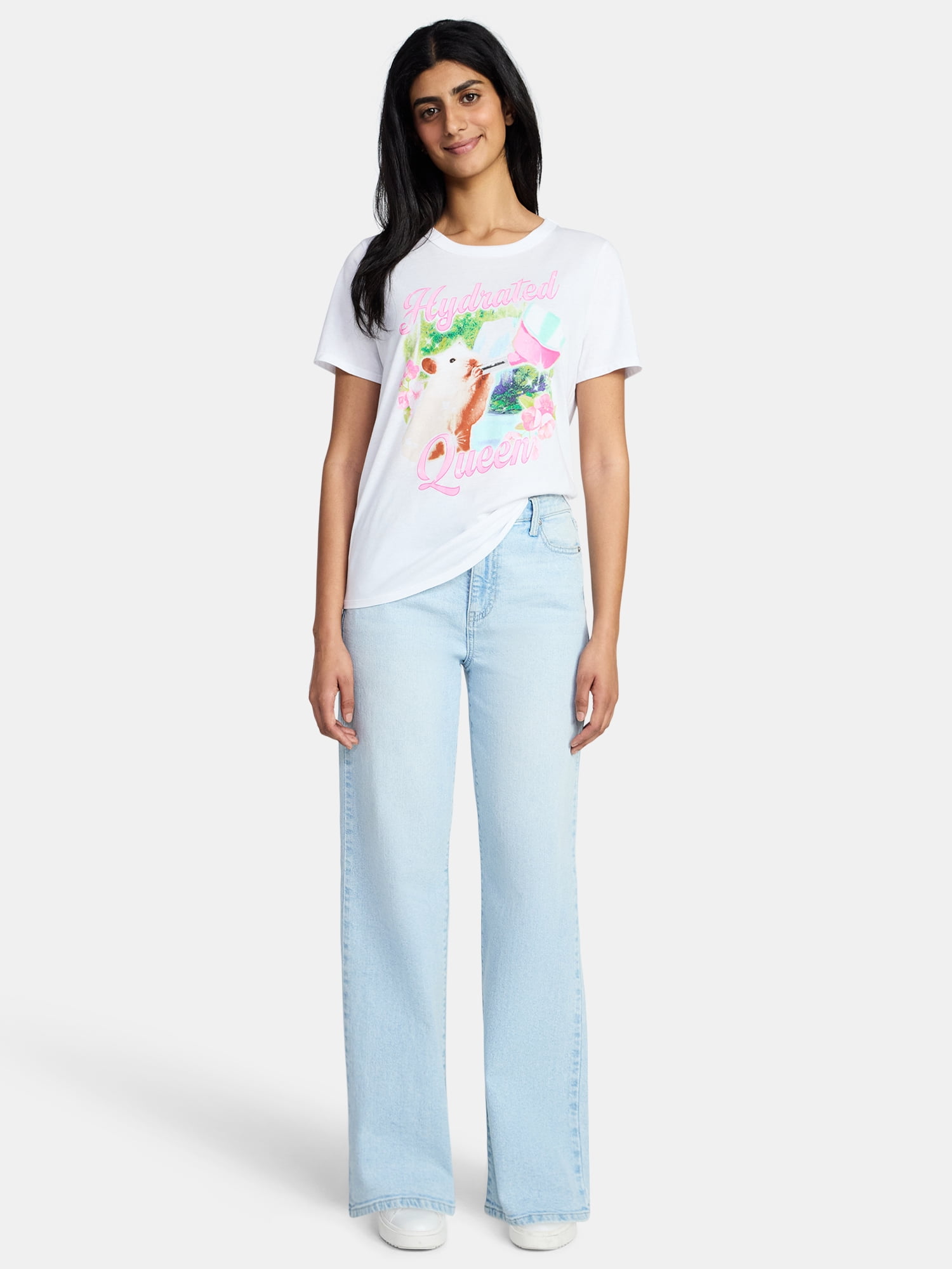 Hydrated Queen Women's Graphic Everyday Tee with Short Sleeves, Sizes XXS-XXL