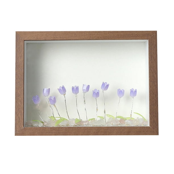 Marcos de madera fáciles de instalar, marco de fotos DIY con tulipanes, flores moradas y marrones. Púrpura Flor Marrón