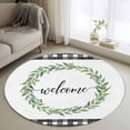 thumbnail image 5 of Round Rug 4ft Area Rug, Spring Watercolor Leaves Welcome Text Area Rugs for Living Room Bedroom, Black White Buffalo Floor Mat Non-Slip Non-Shedding Carpet Indoor Accent Rugs, 5 of 9
