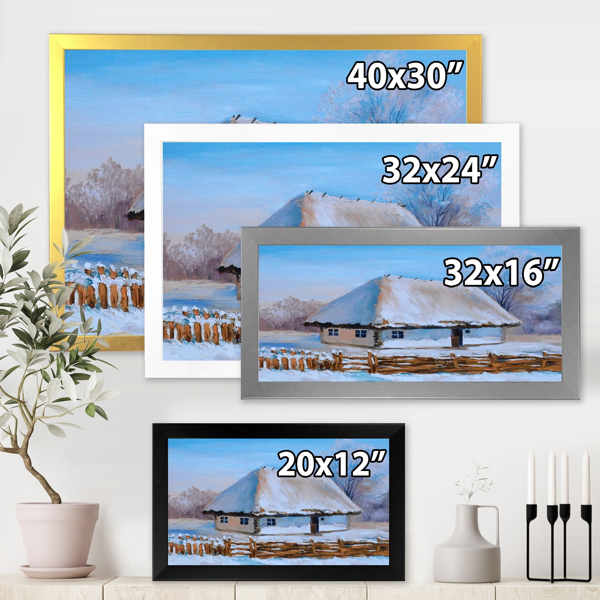 Designart 'Traditional Cottage Covered With Snow In Winter I' Traditional Framed Art Print
