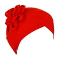 thumbnail image 2 of CXHEGBEJ Satin Floral Twisted Turban Hat For Women Headwrap Bonnet Muslim Headband African Turban Hat Islamic High Elastic Turbante Bandana Hat Chemo Beanie Cap Red, 2 of 3