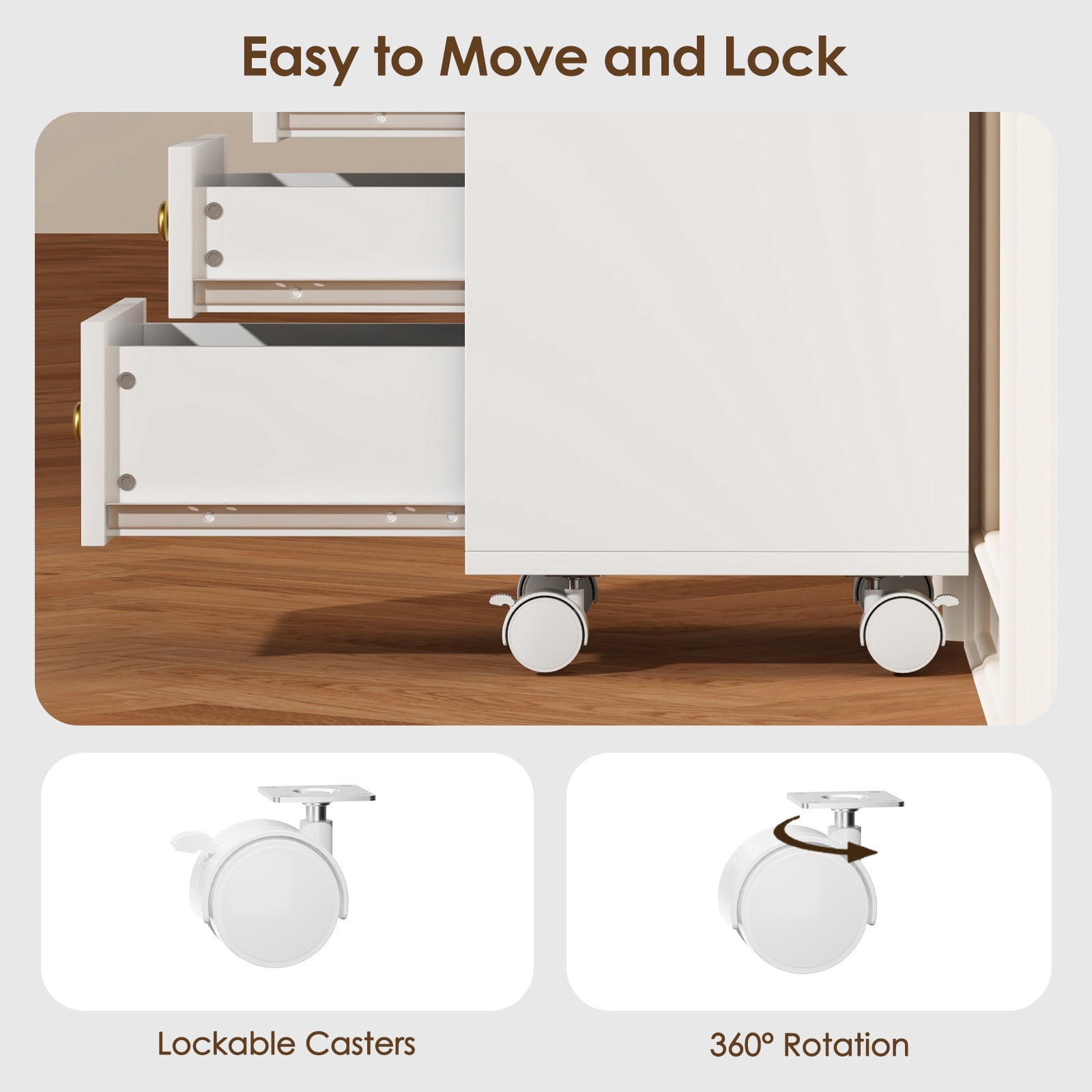 Cyehnenx 4 Drawer File Cabinet, Under Desk Storage, Home Office Vertical Storage Cabinet with Glass Top, Mobile Printer Stand with Lockable Wheels for Home Office Study, White