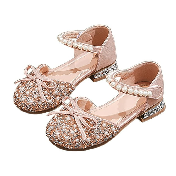Luogg Girls' Soft Sole Heeled Sandals With Rhinestones For Summer Girls Dress Sandals Size 9.5