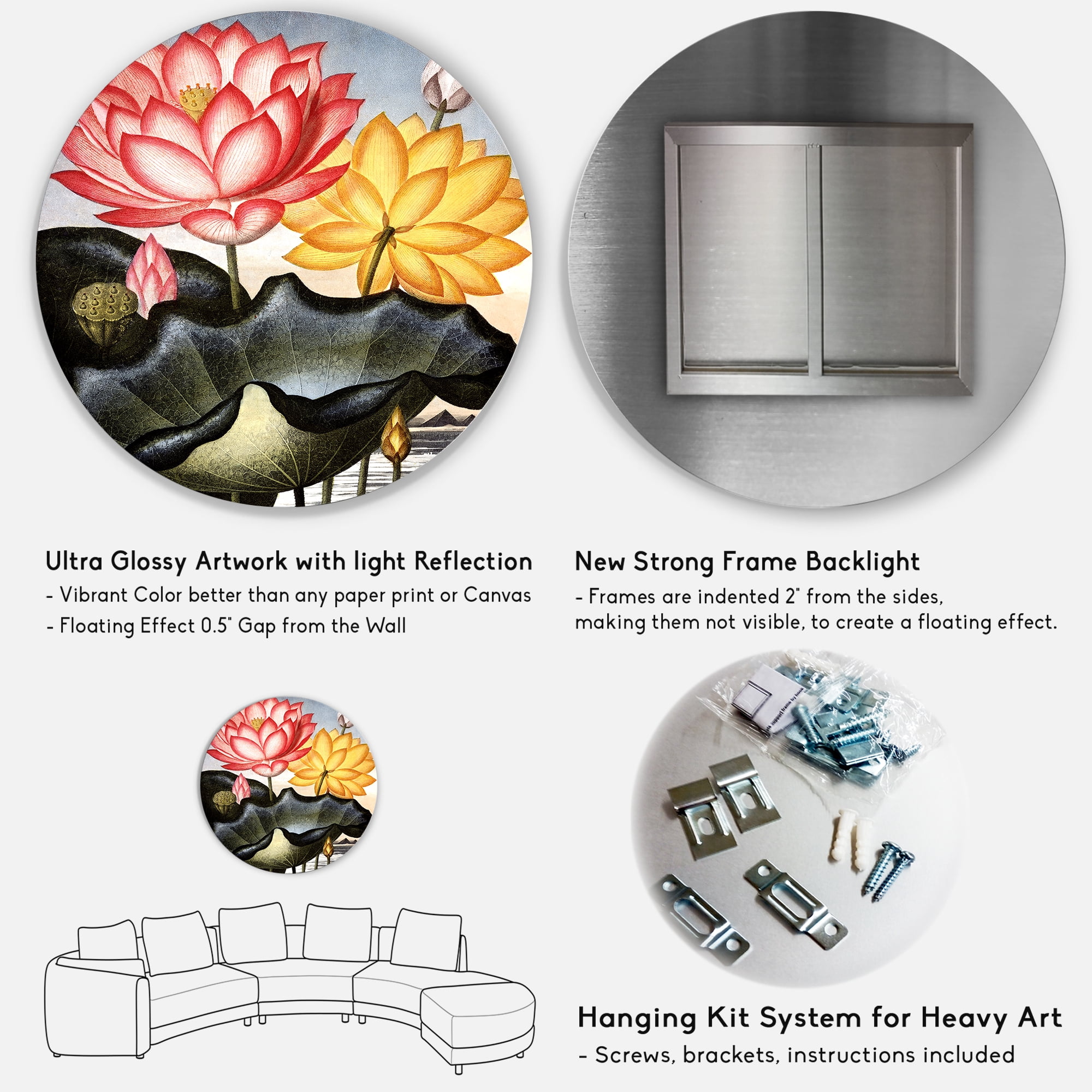 Designart 'Ancient Flowers II' Traditional Circle Metal Wall Art 11x11 - Disc of 11