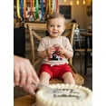 thumbnail image 4 of BemeyourBBs 2pcs Infant Boy First Birthday Outfits One Years Old Summer Clothes Short Sleeve Crew Neck Fire Engine Embroidery T Shirt Tops And Elastic Waist Pockets Shorts Set, 4 of 9