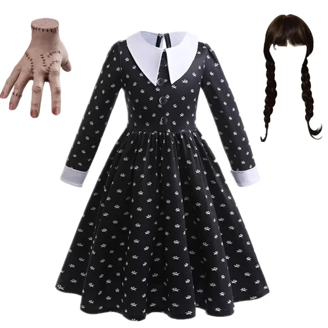 Wednesday Addams Robe Enfants Princesse Noire Wednesday Robe de Danse Fille Cosplay Halloween Costume d'Horreur Famille Noël Déguisement